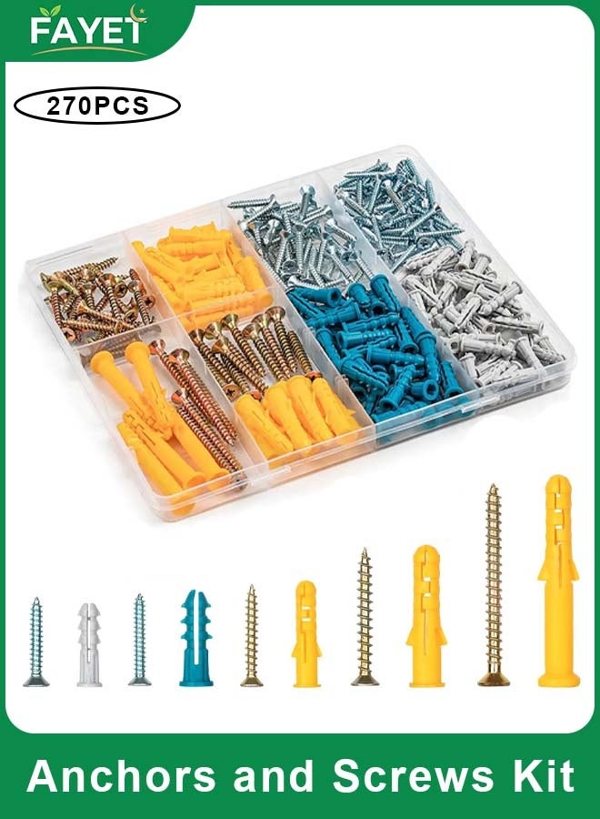 FAYET 270 PCS Drywall Anchors and Screws Kit, Plastic Expansion Wall Anchors & Phillips Flat Head Screws Assortment - Image 1